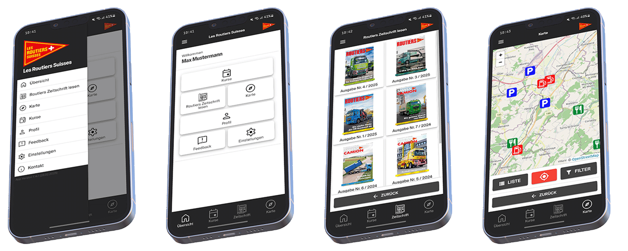 Screenshots der Les Routiers Suisses App